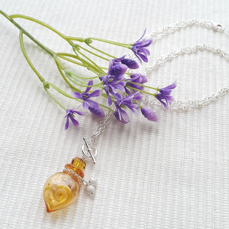Perfume Bottle Necklace in Water Drop Sharp (Yellow) - Necklaces - Glass Yellow