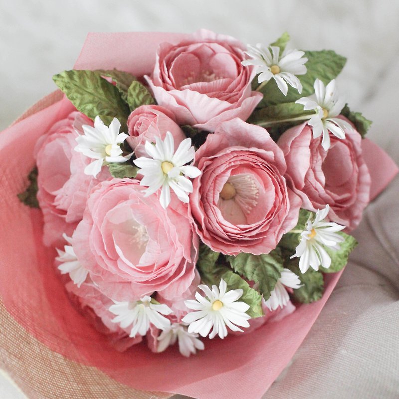 Queen Rose Casual Valentine - Pink and Daisy ช่อดอกไม้วันวาเลนไทน์ - งานไม้/ไม้ไผ่/ตัดกระดาษ - กระดาษ สึชมพู