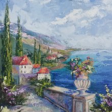 油絵。ウサギとお絵描き。油絵動物・ミニチュアアート