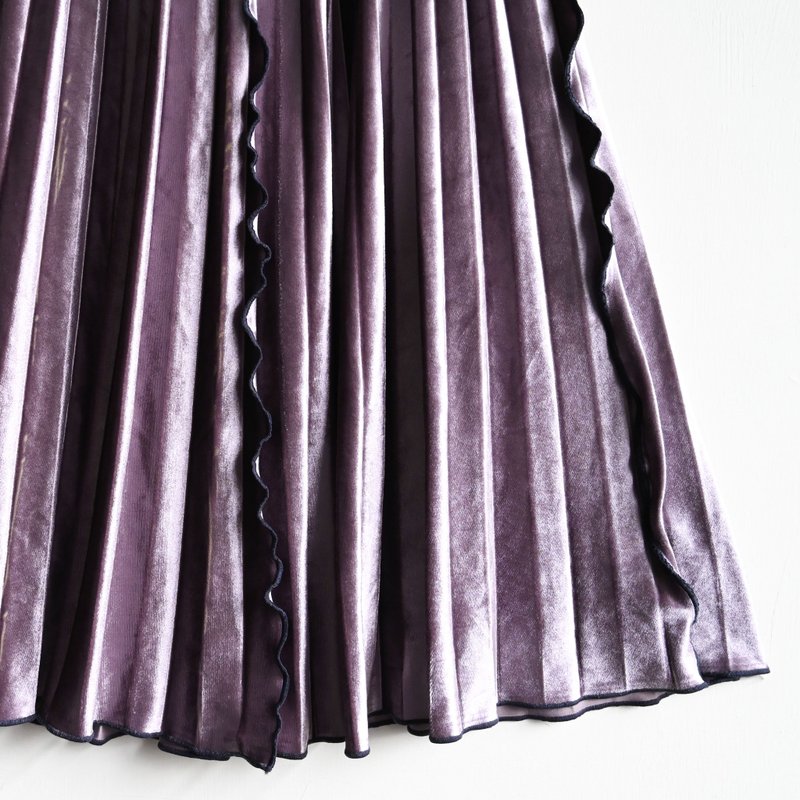 [Egg Plant Vintage] Moonlight piping remade knitted vintage pleated skirt - กระโปรง - ไฟเบอร์อื่นๆ 