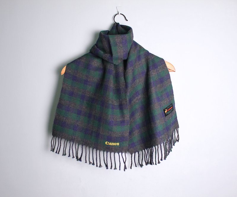 FOAK vintage blue and green plaid cashmere scarf - Knit Scarves & Wraps - Wool 