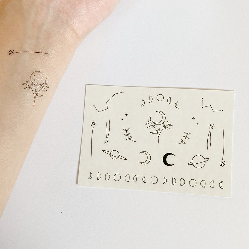 Tattoo sticker moon star celestial body - สติ๊กเกอร์แทททู - กระดาษ สีดำ