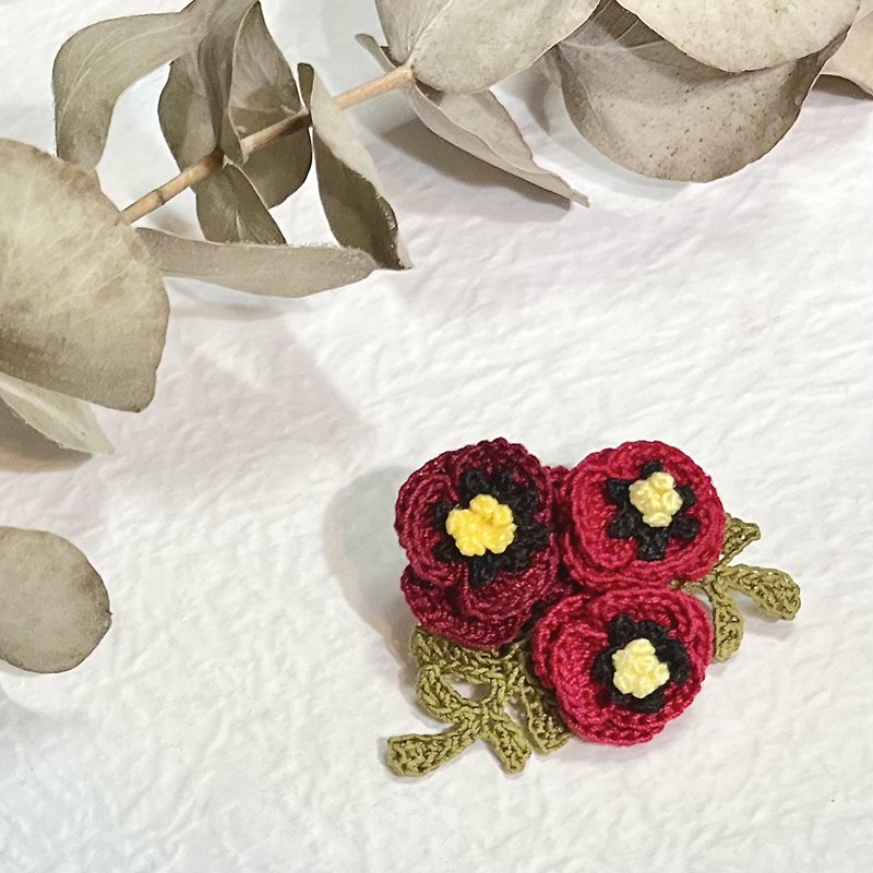 Poppy • Poppy flower crochet brooch brooch brooch corsage flower ornaments customized - Brooches - Cotton & Hemp Red