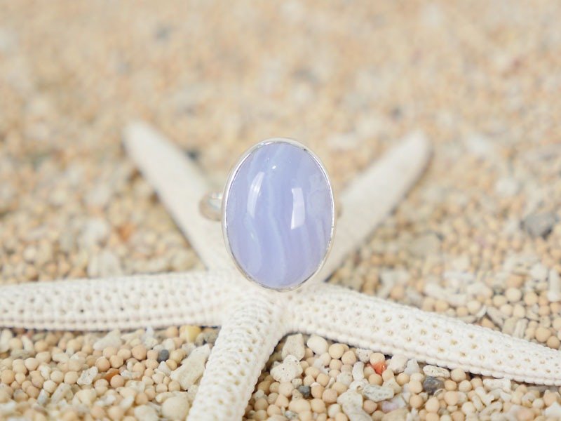 Blue Lace Agate Silver Ring - General Rings - Stone Blue