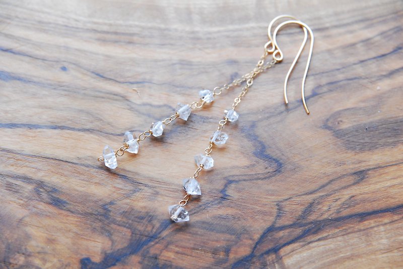 NY Herkimer Diamond Crystal Earrings no.2 14kgf - Earrings & Clip-ons - Semi-Precious Stones Transparent
