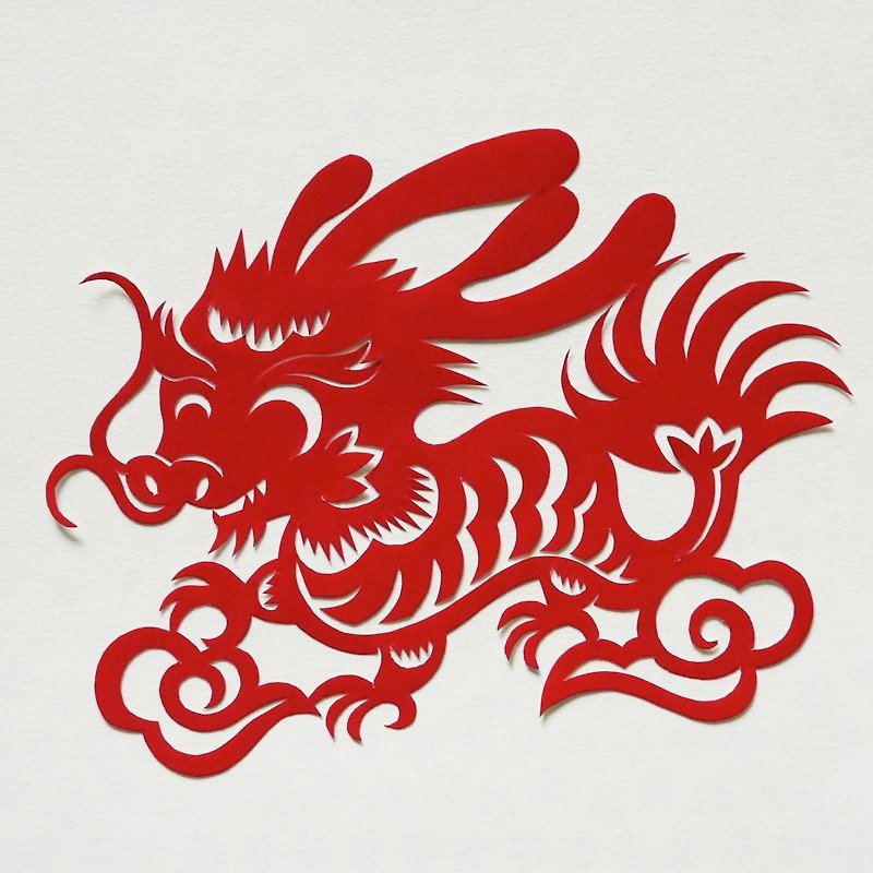 Kirigami / Eto Tatsu Twelve Chinese Zodiac Dragon - Posters - Paper Red