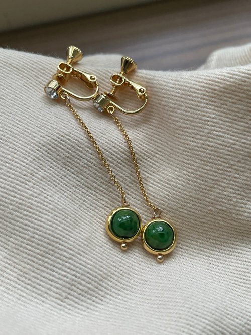 玉見你翡翠精品設計 瑤草//天然翡翠A貨 綠翠 美國14K GF配飾 925銀鍍金 耳夾
