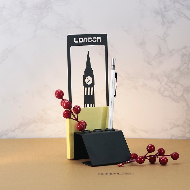 [OPUS Dongqi Metalworking] Big Ben, London, UK-Note Pen Holder (Black)/European Iron Art Pen Holder - Pen & Pencil Holders - Other Metals Black
