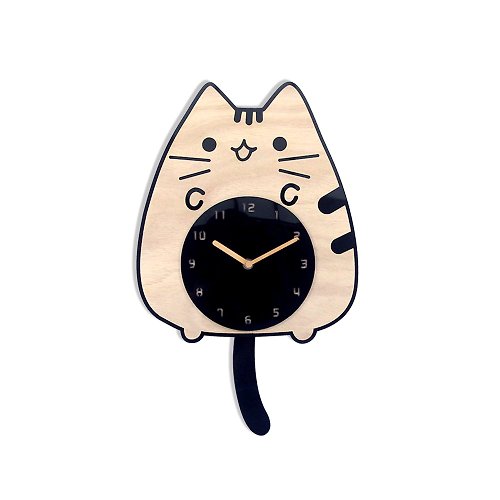 iINDOORS英倫家居 趣味設計擺鐘 貓咪擺尾 台製機芯 貓時鐘 實木壁鐘 可愛小貓