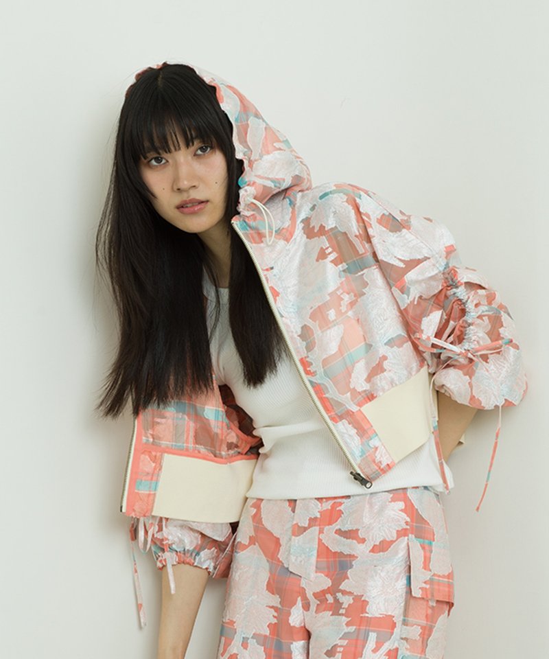 opal sheer check short blouson - 女上衣/長袖上衣 - 聚酯纖維 紫色