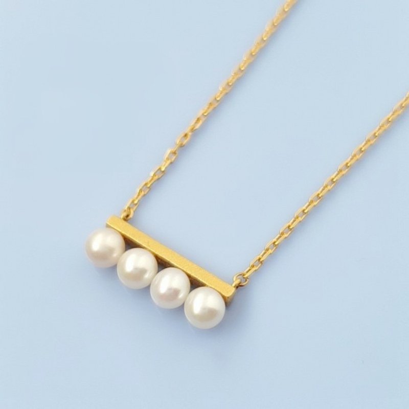 Pearl stick necklace with merci engraving - Necklaces - Other Metals Gold