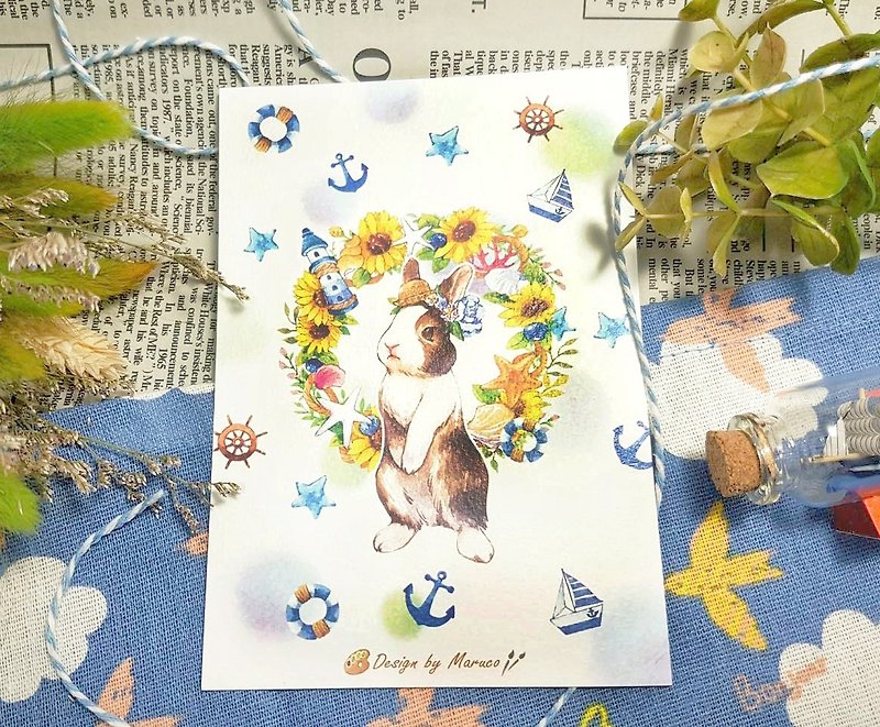 マリンウサギ - 厚い水彩紙はがき - カード・はがき - 紙 多色
