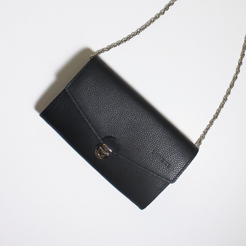 Night Black Caviar Leather Crossbody Chain Bag - Messenger Bags & Sling Bags - Genuine Leather Black