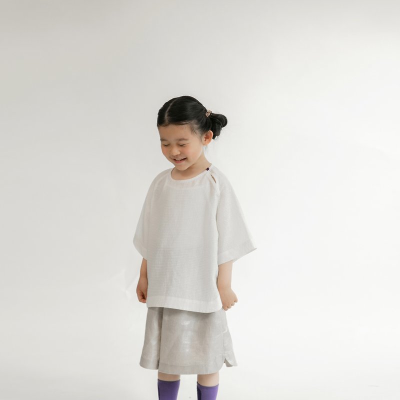 棉．麻 男/女童裝 白色 - 不是仙原生肌理圓領衫(童)