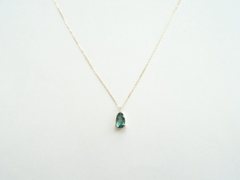 Natural Tourmaline 0.43 ct Teardrop Prong Set 18K Yellow Solid Gold Necklace - Necklaces - Gemstone Green