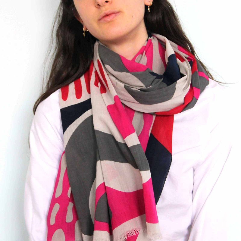 Sunshine Rouge/ Red organic cotton scarf - Knit Scarves & Wraps - Cotton & Hemp Multicolor