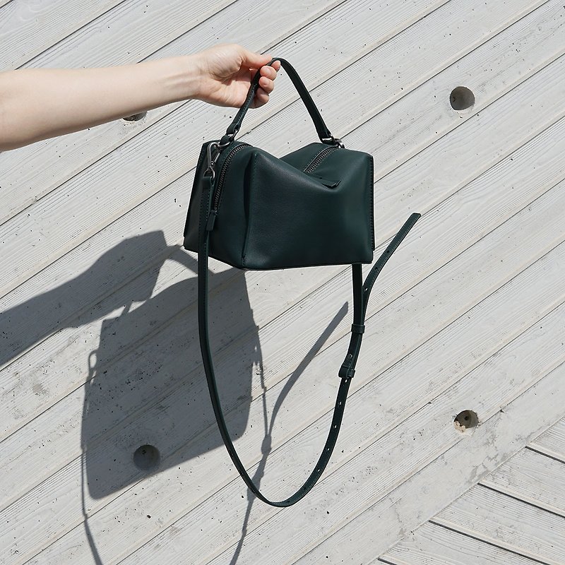 Genuine Leather Messenger Bags & Sling Bags Green - Mini Valley Cube Shoulder Bag- Thyme Green/leather bag/shoulder bag/handbag