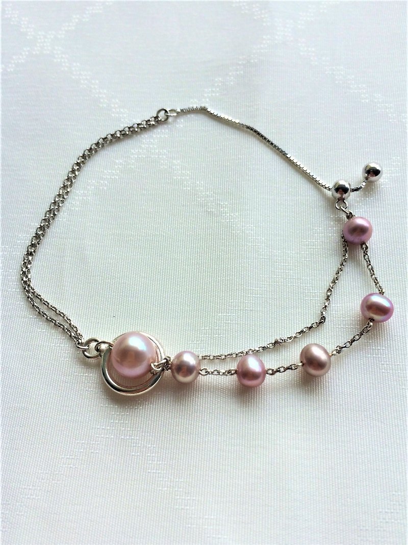 100%自家設計925純銀粉紅色淡水珍珠手鏈 - 手鍊/手鐲 - 珍珠 粉紅色