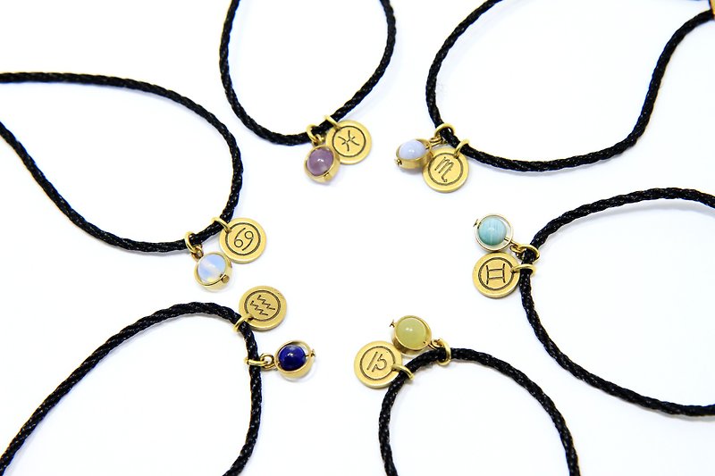 Zodiac symbol black cord bracelet  Little pendants - สร้อยข้อมือ - ทองแดงทองเหลือง 