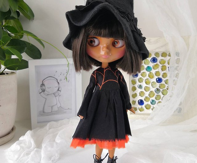 Halloween Blythe doll dress, Blythe horror clothes, Blythe wings