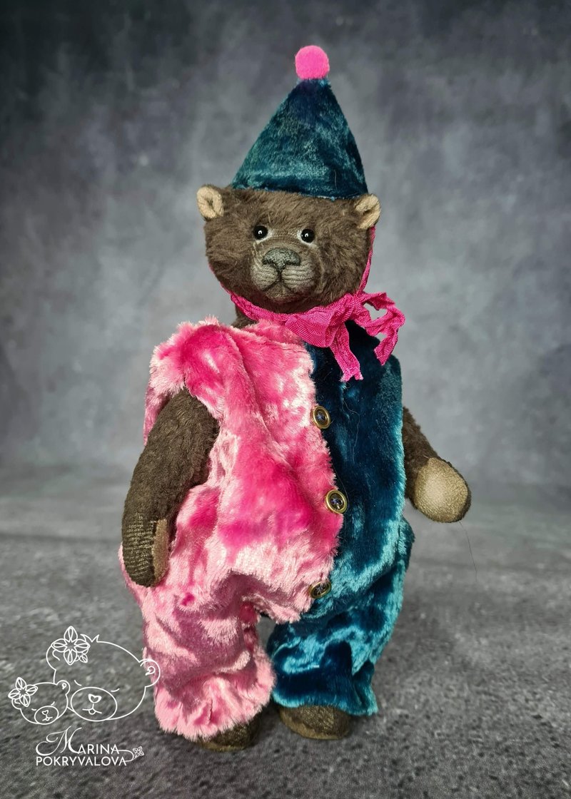 Harlequin bear. Artist teddy bear. Handmade bear. Collectible bear gift. - Stuffed Dolls & Figurines - Other Materials Brown