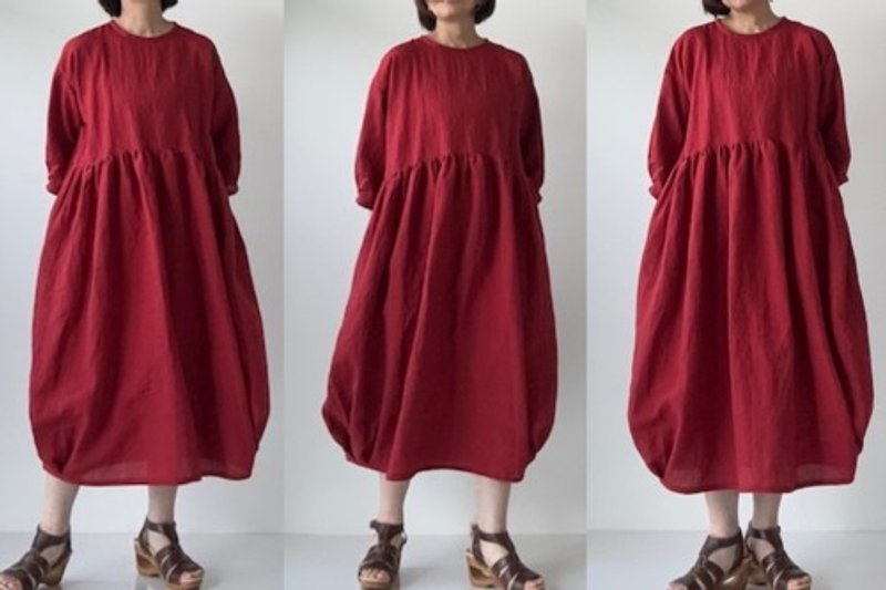 Sun-dried Linen scarlet red cocoon design dress - ชุดเดรส - ผ้าฝ้าย/ผ้าลินิน 