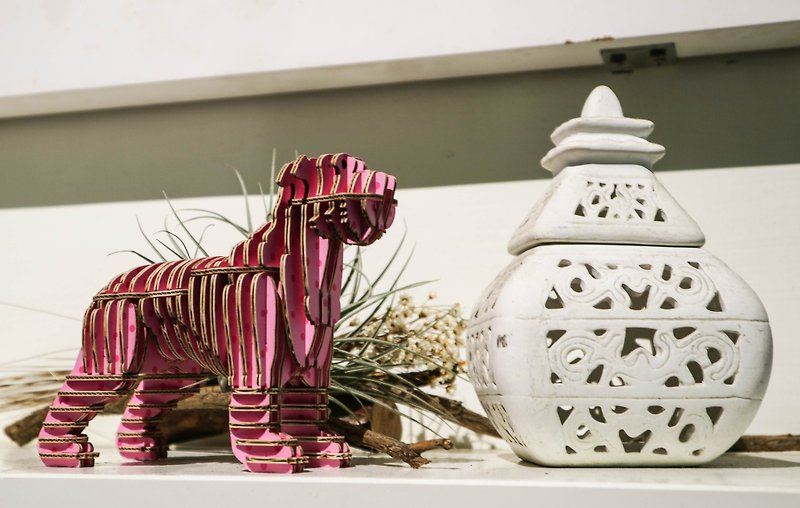 布萊梅城市樂手 - 狗 3D手作DIY居家擺飾 粉紅波點色 - 擺飾/家飾品 - 紙 粉紅色