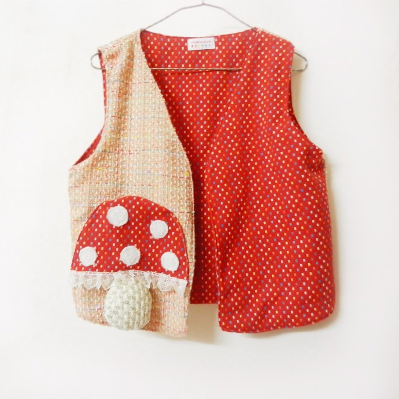 Independent Original Series Garment mushrooms splicing vest booming New Year - Women's Tops - Other Materials Red