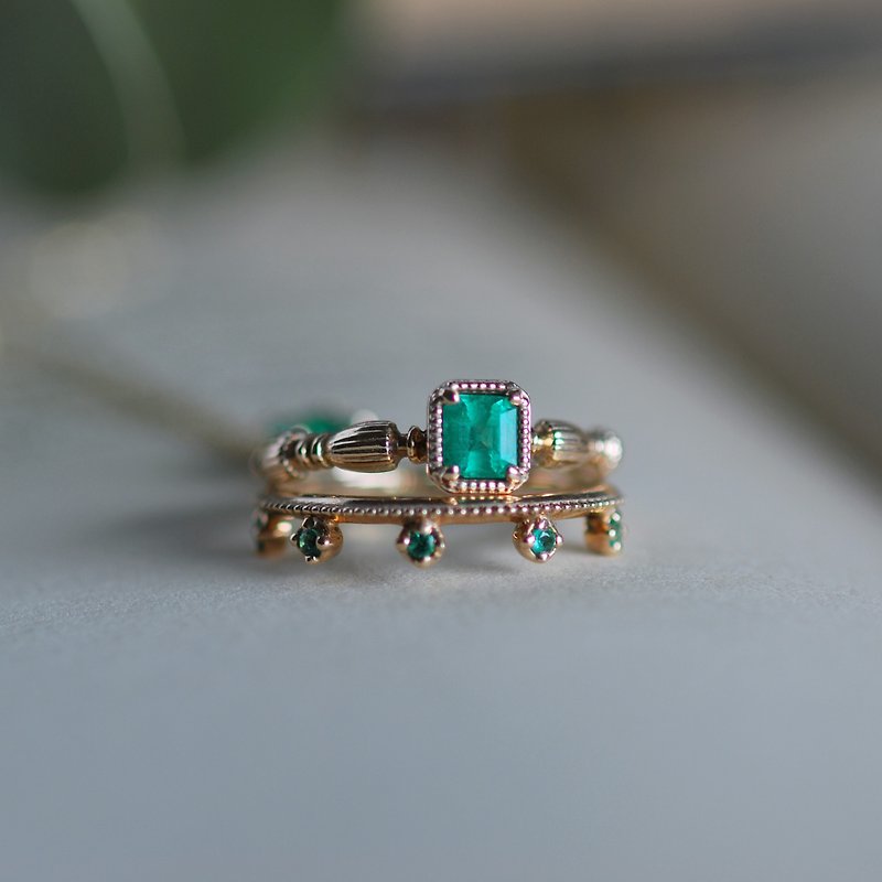 Emerald Ring / K10YG [Only one available] - แหวนทั่วไป - เครื่องเพชรพลอย สีเขียว