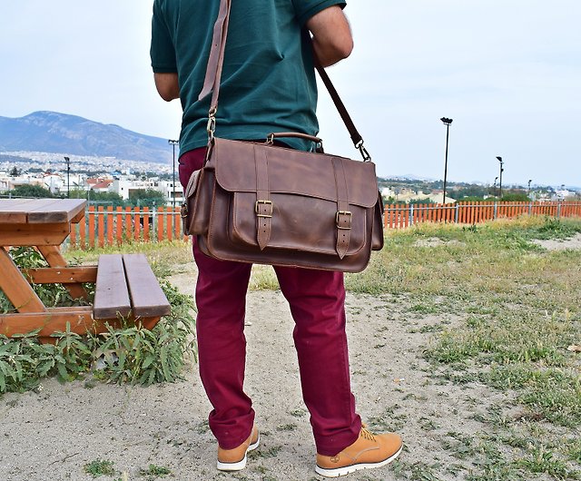 Men Genuine Leather Classy Waxed Laptop Messenger Handmade Briefcase Bag Satchel