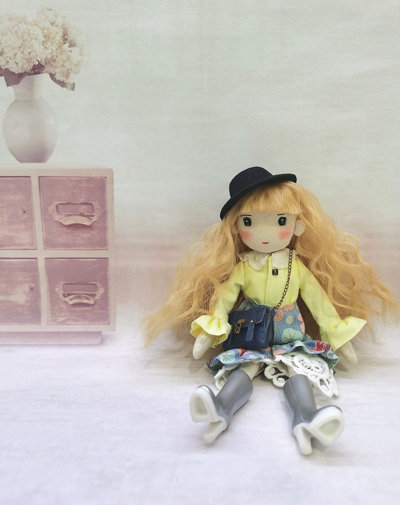 Handmade Sweet Girl in Trendy Set - Stuffed Dolls & Figurines - Cotton & Hemp 