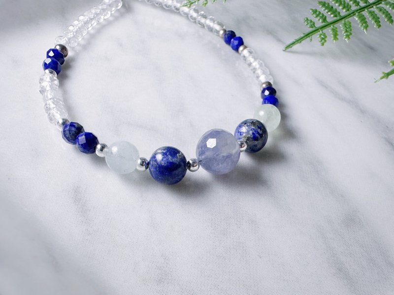 MH sterling silver natural stone_star dust_tanzanite_lapis lazuli - สร้อยข้อมือ - เครื่องประดับพลอย สีน้ำเงิน