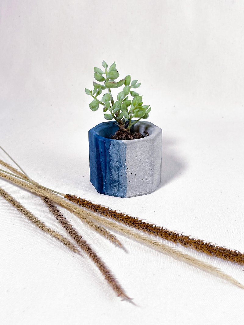 Chuanliu自然染めの小さな八角形のセメント鉢植えの花器（直接染めの青い染料）天然染料 - 観葉植物 - コンクリート ブルー