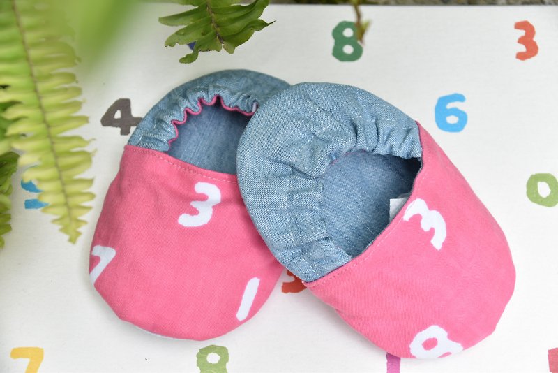Pink numbers / hand made toddler shoes - Baby Shoes - Cotton & Hemp Pink