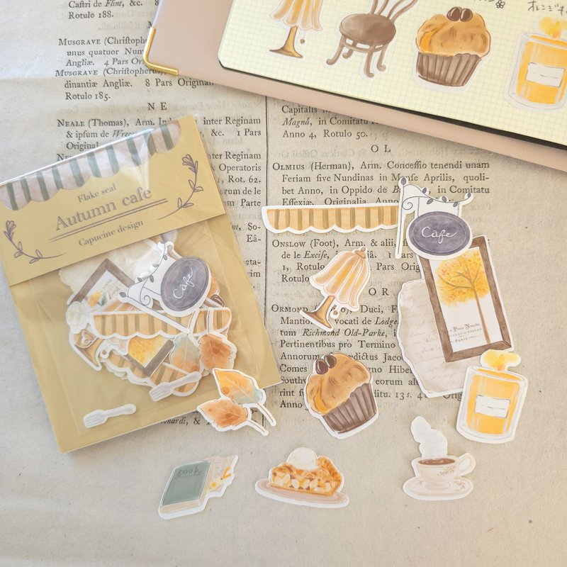 Autumn cafeフレークシール - 貼紙 - 紙 橘色