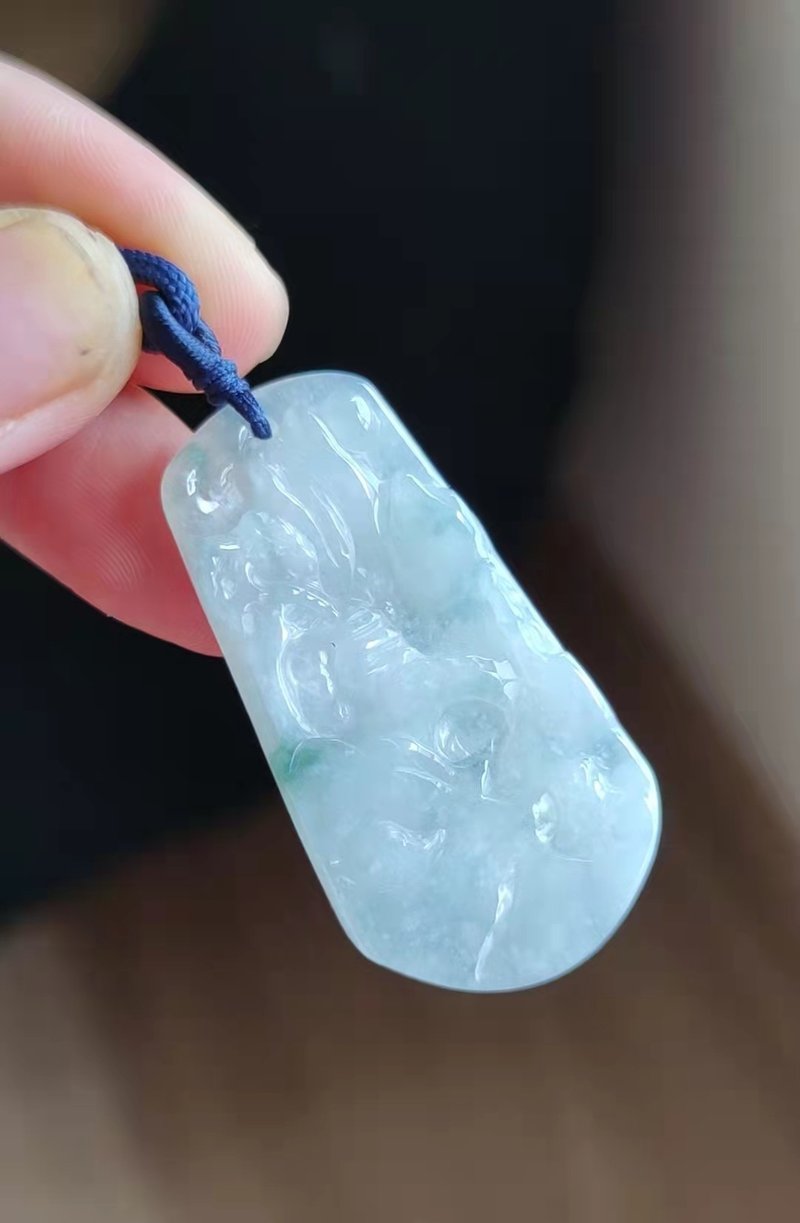 緬甸玉A貨翡翠-冰飄花山水牌翡翠 玉 玉石 客製化 山水牌 禮物 - 項鍊 - 玉石 藍色