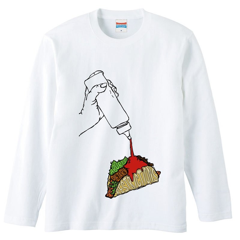 Long Sleeve T-shirt / It aborts dietary restrictions - เสื้อยืดผู้ชาย - ผ้าฝ้าย/ผ้าลินิน ขาว
