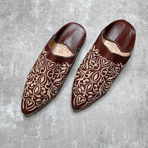 駝峰牌薄荷茶 DoorToMorocco 限定beldi花紋 - 摩洛哥 balgha 皮雕手工鞋 棕