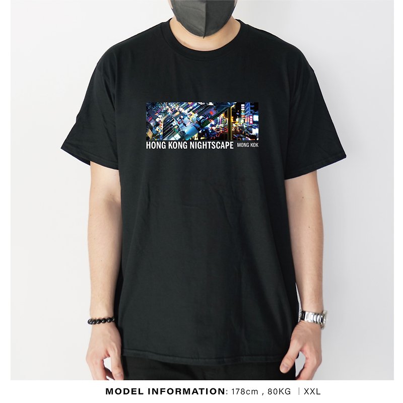 旺角夜景 -自家設計印刷T-Shirt - T 恤 - 棉．麻 黑色