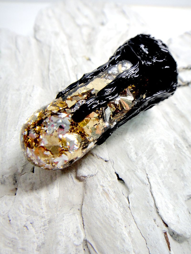 OBK series glass tube nest gold silver crystal necklace soft black column dark lines - สร้อยคอ - แก้ว สีทอง