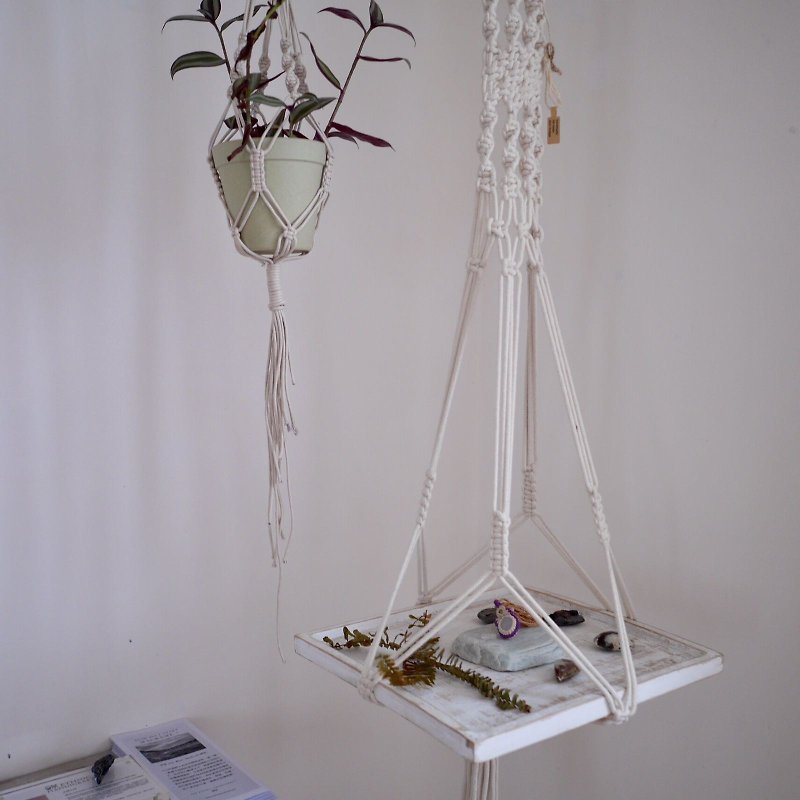 Macrame 編織植物吊籃 (大尺寸) - 裝飾/擺設  - 棉．麻 白色