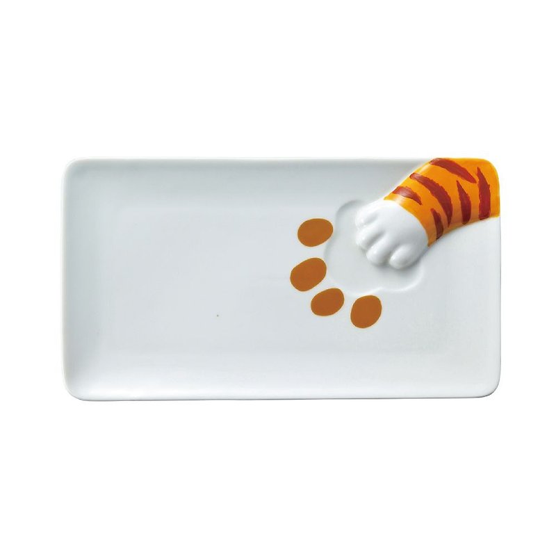 เครื่องลายคราม จานเล็ก สีส้ม - Japanese sunart long dinner plate - tabby cat stealing food