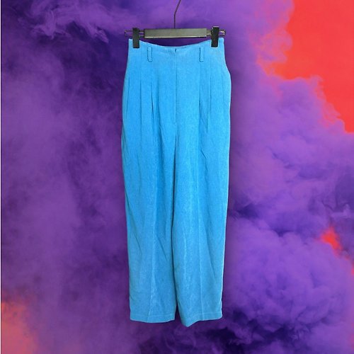 蘿綺莉蕾芭索 二手 IKEHLAI 藍色 微厚 微光澤 口袋 高腰 24 長褲 G101