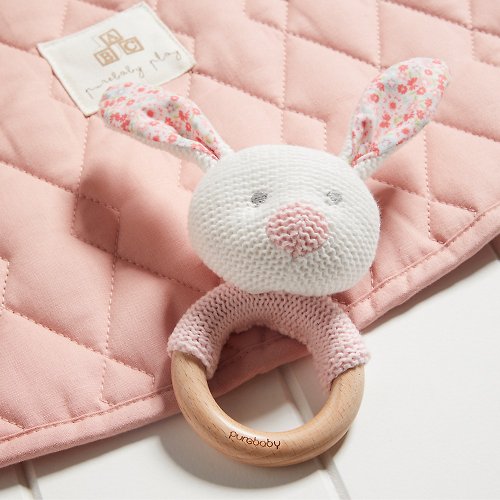 Purebaby有機棉 澳洲Purebaby有機棉 嬰兒安撫手搖鈴/兒童玩具 粉紅小兔