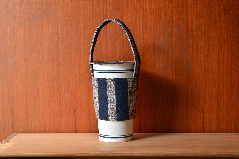 Stripe-環境にやさしい飲料バッグ - ドリンクホルダー - コットン・麻 ブルー