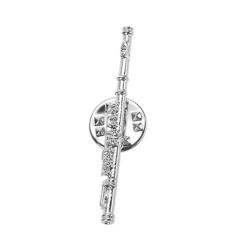 Silver Flute Lapel Pins - Brooches - Other Metals Silver
