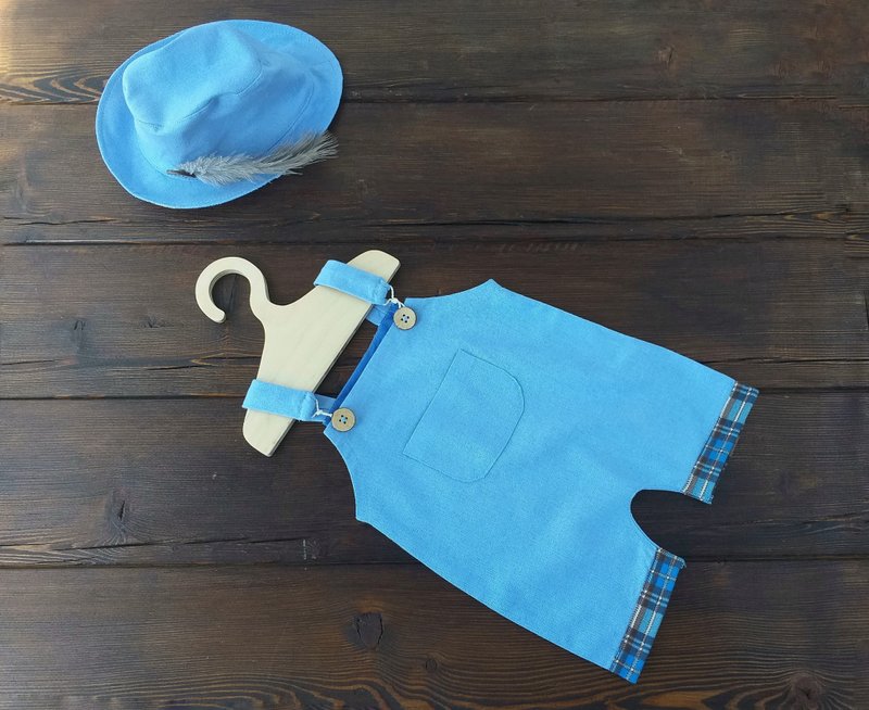 Newborn photography outfit -baby boy romper, baby overalls and cap  photo prop - 其他 - 棉．麻 藍色