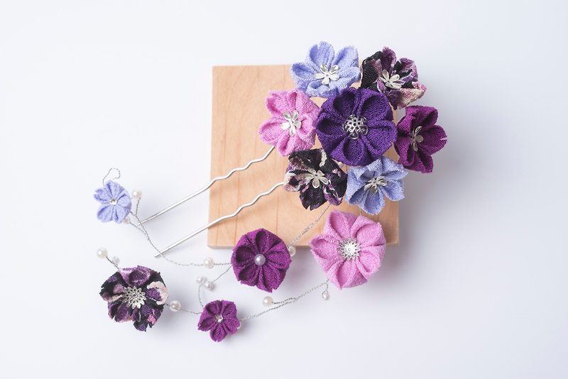 Customized [Sakura 絵さえ] つまみ 工 / / wind cloth flower hanging purple sakura 髪簪 hand pinch flowers - เครื่องประดับผม - ไฟเบอร์อื่นๆ สีม่วง