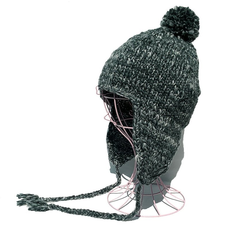 [Knitted Beanie] Melange Slub Earflap Beanie GREEN - Hats & Caps - Wool Green