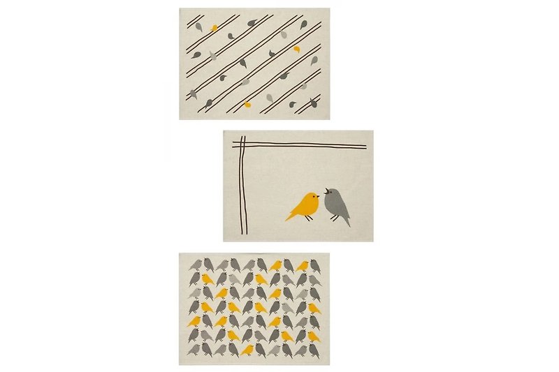 Jacquard Linen towel 3 IN SET bird drawing - 毛巾浴巾 - 亞麻 灰色
